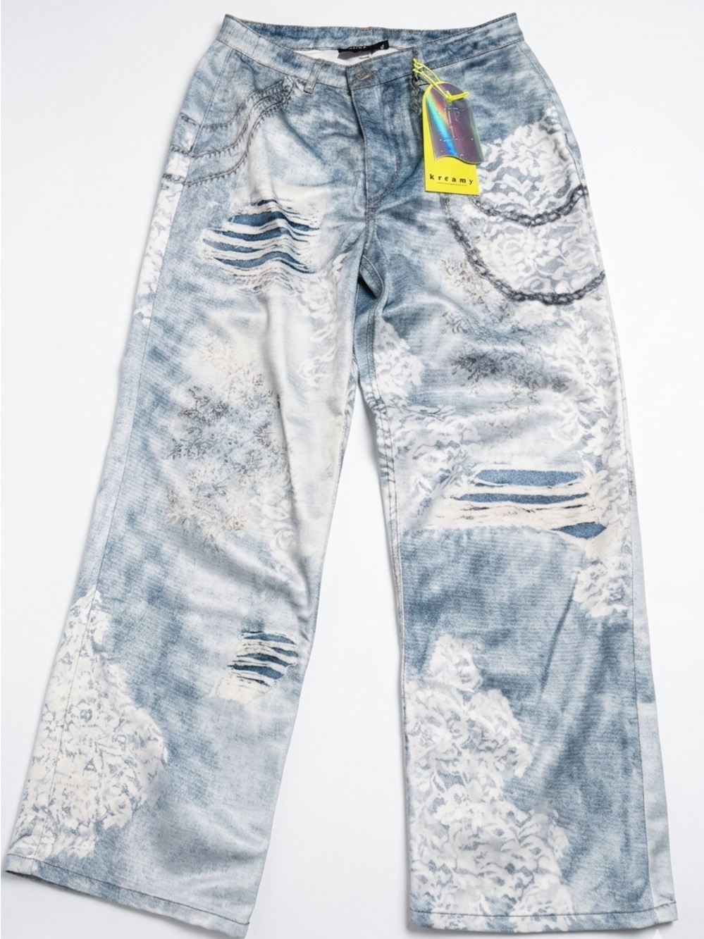 Women’s distressed Wide Leg Jeans by Kreamy Size Medium NWT